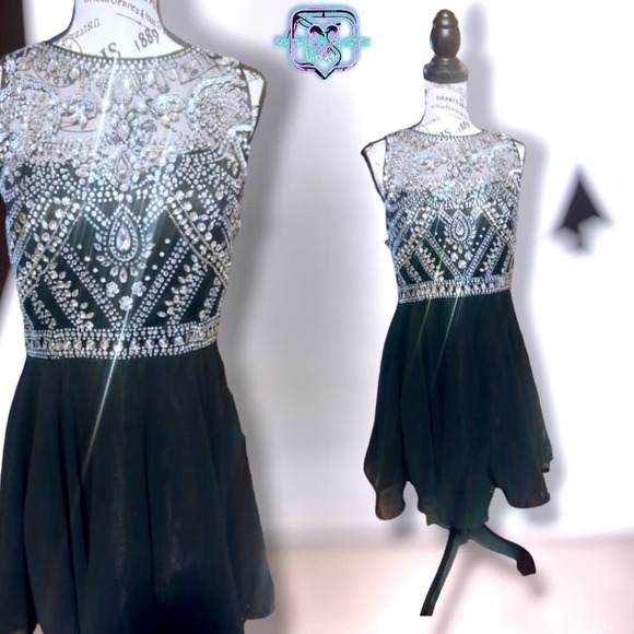 Dancing Queen 9523 Jewel Crusted Illusion A-Line Homecoming Dress - Picture 1 of 12